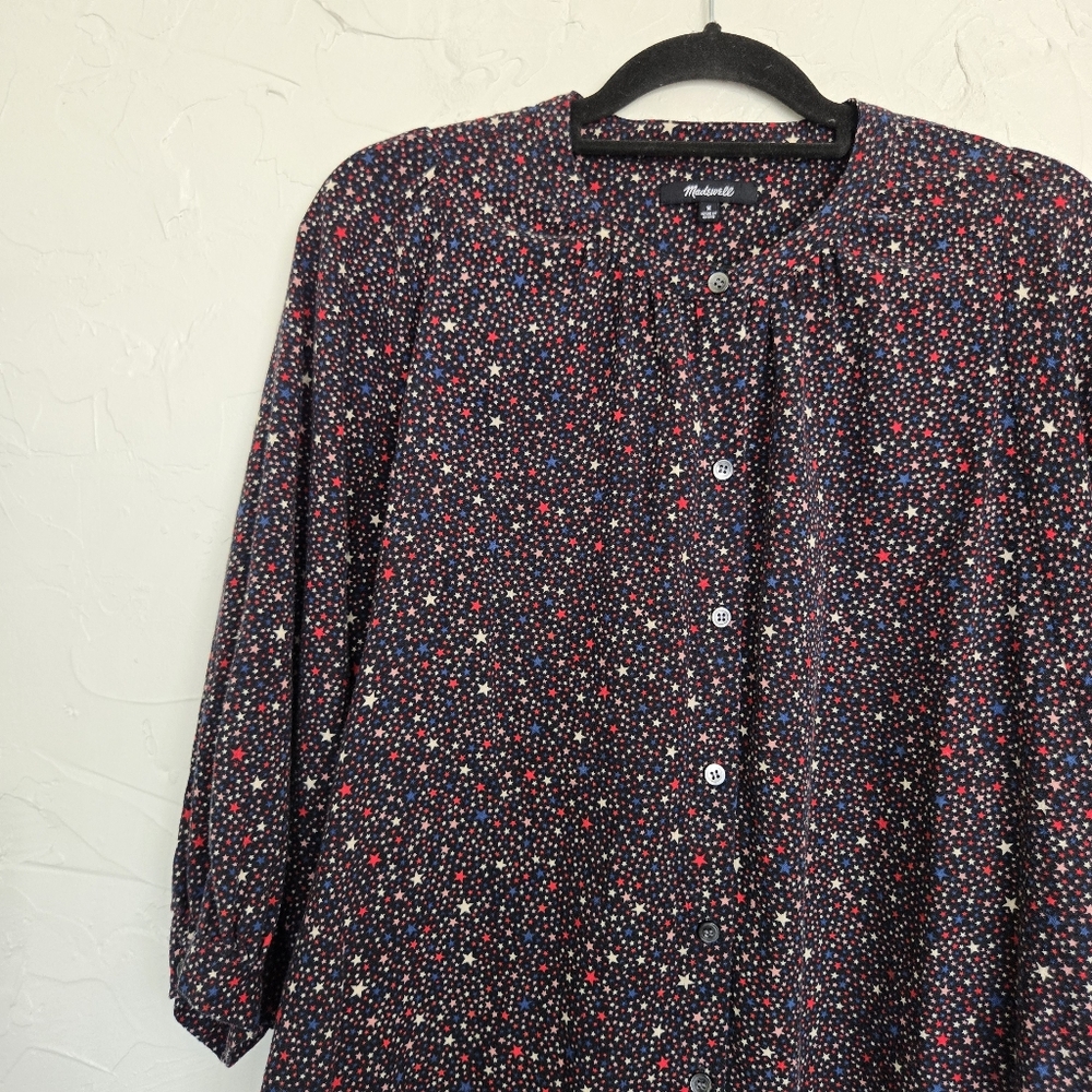 Madewell Starry Night Button Up Red Blue Top, M - Picture 2 of 10